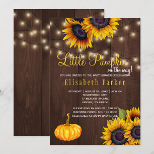 Pumpkin Sunflowers Rustic Barn Wood Baby Shower Invitation