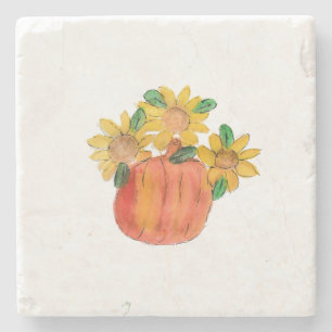 Pumpkin Sunflowers  Stone Coaster