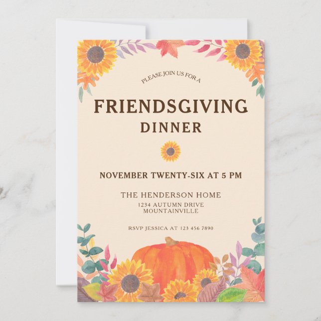 Pumpkin Sunflowers Thanksgiving Dinner Invitation (Front)