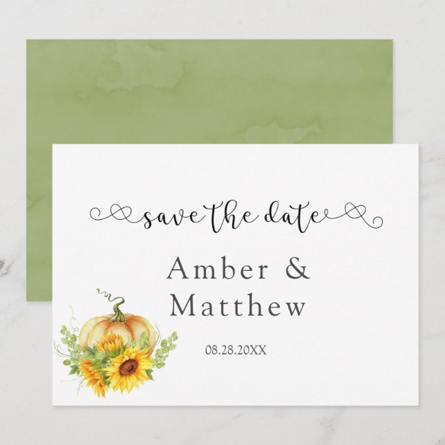  Pumpkin Sunflowers Wedding Save The Date Cards (Front/Back)