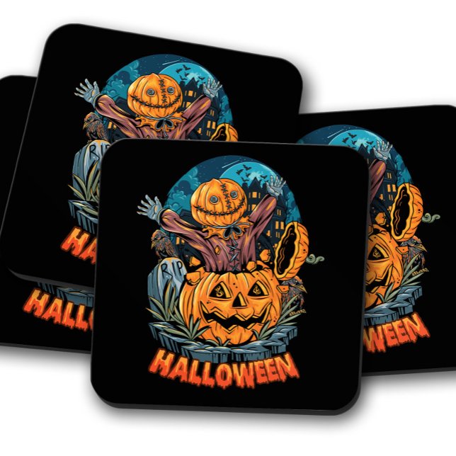 Pumpkin Surprise | Halloween Scarecrow Cork Drink Coaster (Creator Uploaded)
