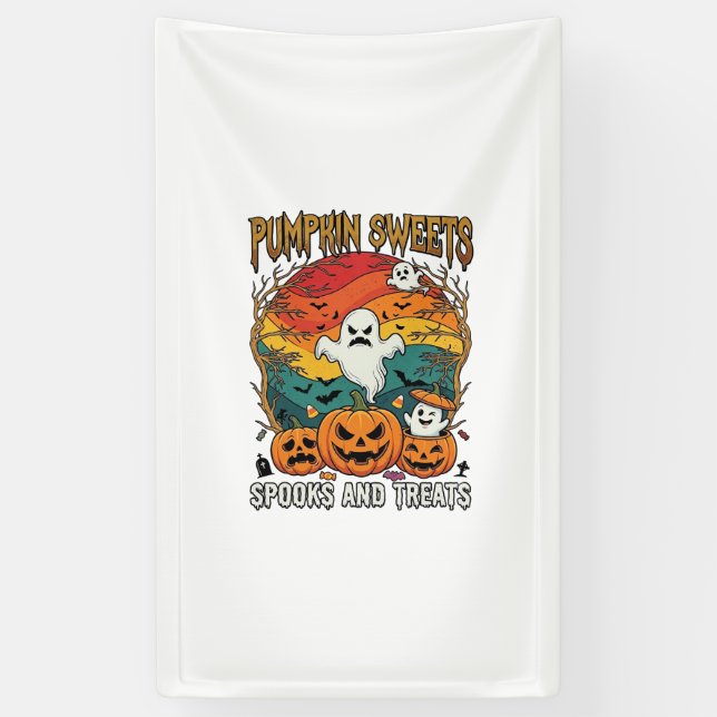 Pumpkin Sweets Spooks Treats Halloween Ghosts Pump Banner (Vertical)