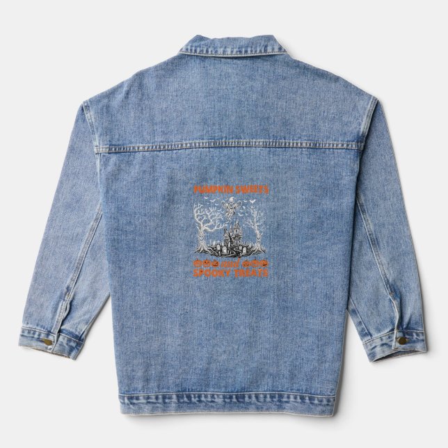 Pumpkin Sweets Spooky Treats Haunted Castle Ghost  Denim Jacket (Back)