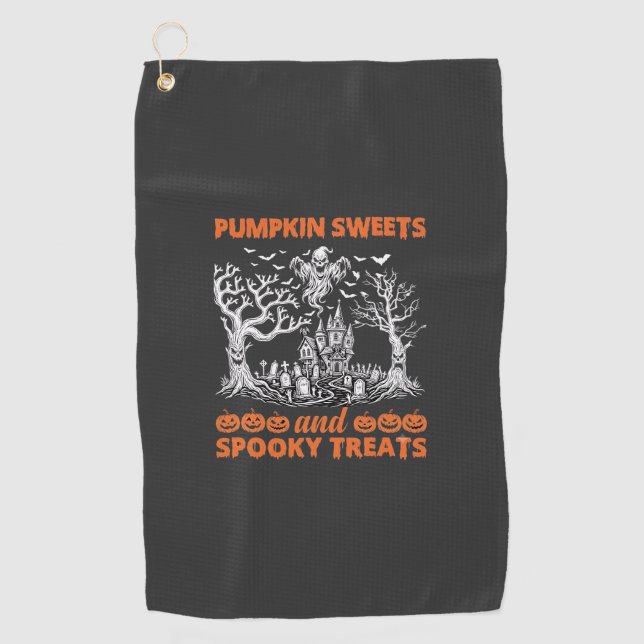 Pumpkin Sweets Spooky Treats Haunted Castle Ghost  Golf Towel (Front)