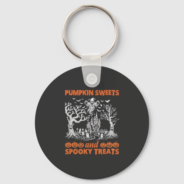 Pumpkin Sweets Spooky Treats Haunted Castle Ghost  Key Ring (Front)