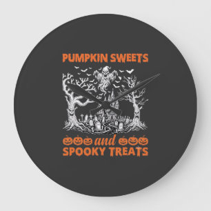 Pumpkin Sweets Spooky Treats Haunted Castle Ghost  Large Clock