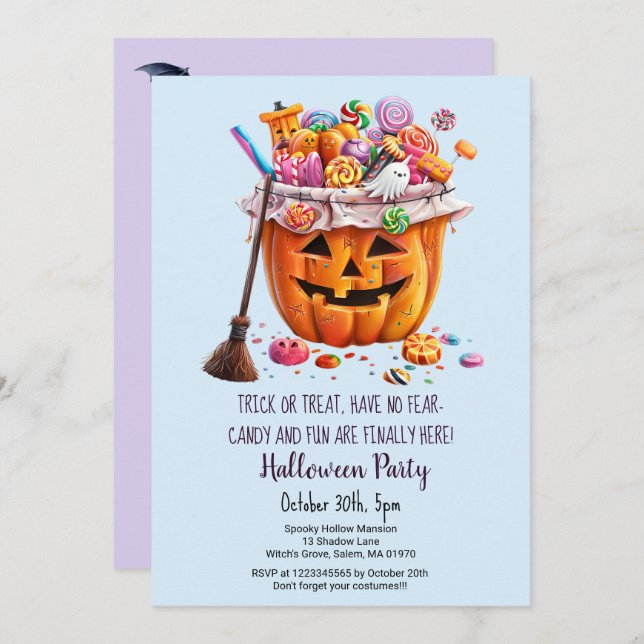 Pumpkin Sweets Witch Broom Halloween party  Invitation (Front/Back)