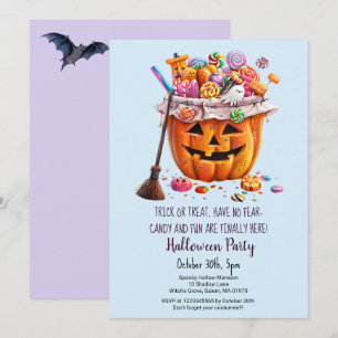 Pumpkin Sweets Witch Broom Halloween party  Invitation
