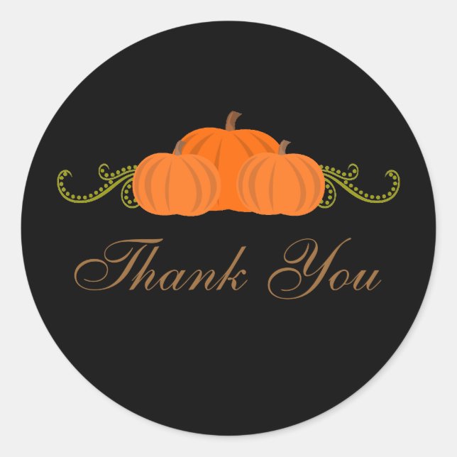 Pumpkin Swirls Fall Thank You Stickers (dark) (Front)
