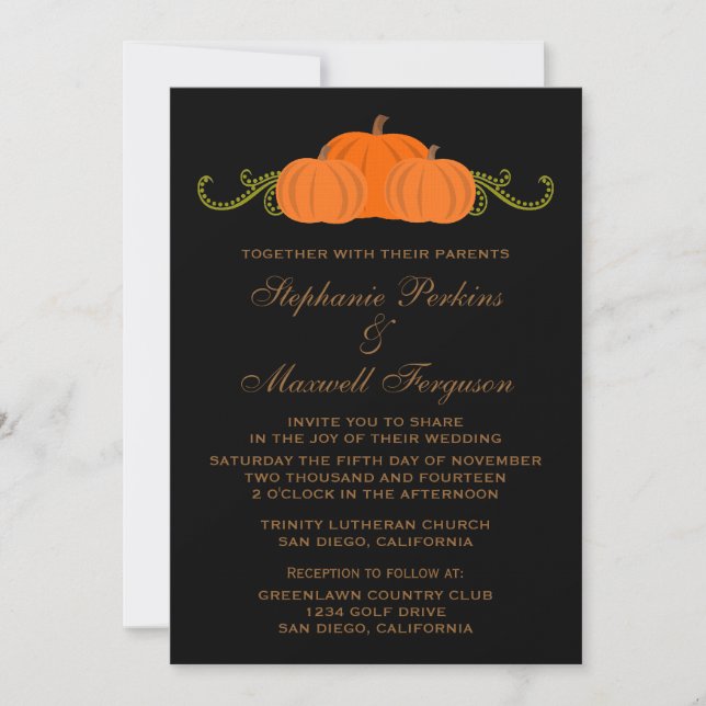 Pumpkin Swirls Fall Wedding Invite (dark) (Front)