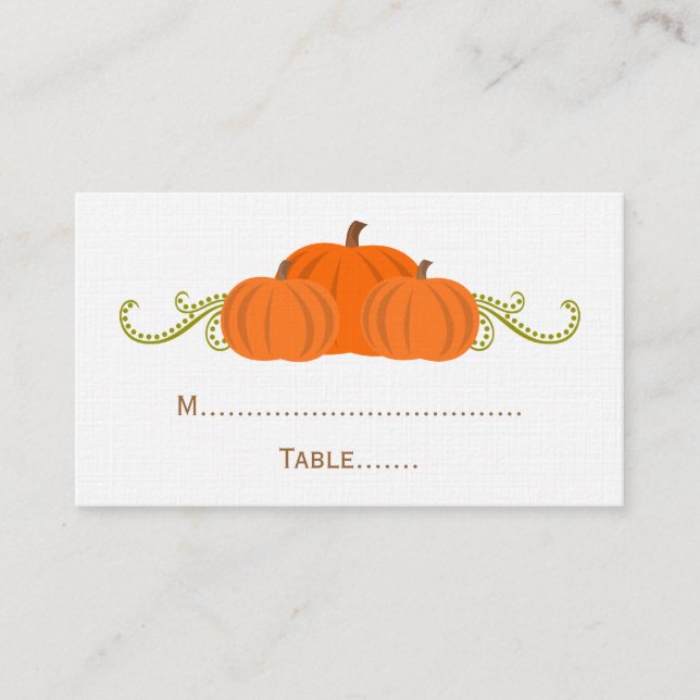 Pumpkin Swirls Fall Wedding Place Card (Front)