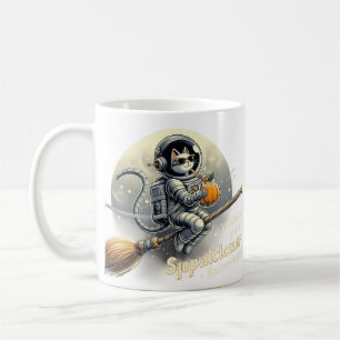 Pumpkin Tea in the Stars: Cheerful Astronaut Cat's Coffee Mug
