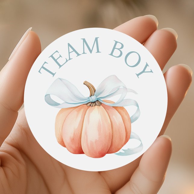 Pumpkin Team Boy Gender Reveal Classic Round Sticker (Creator Uploaded)
