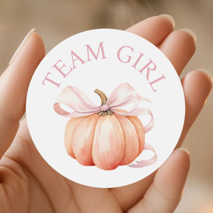 Pumpkin Team Girl Gender Reveal Classic Round Sticker