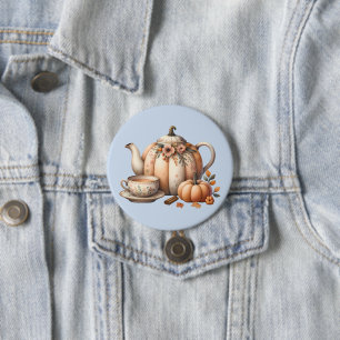 Pumpkin Teapot with Fall Florals Illustration 7.5 Cm Round Badge