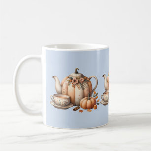 Pumpkin Teapot with Fall Florals Illustration Coffee Mug