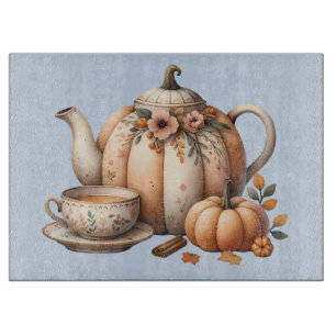 Pumpkin Teapot with Fall Florals Illustration Cutting Board