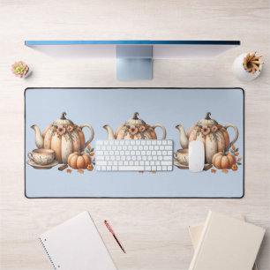 Pumpkin Teapot with Fall Florals Illustration Desk Mat