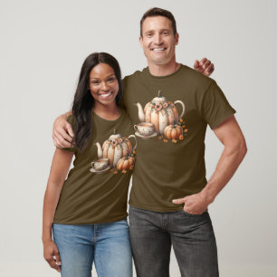 Pumpkin Teapot with Fall Florals Illustration T-Shirt