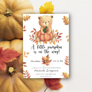 Pumpkin Teddy Bear Fall Baby shower Invitation