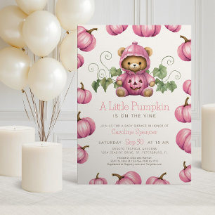 Pumpkin Teddy Bear Girl Baby Shower Invitation