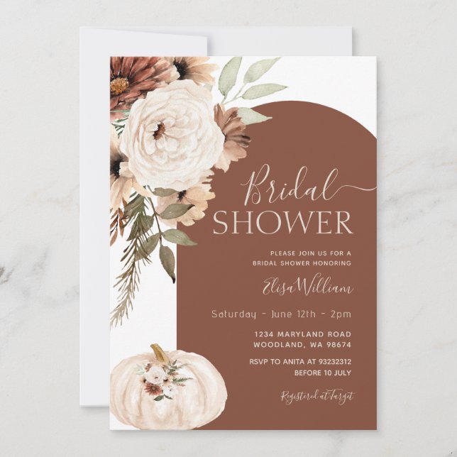 Pumpkin Terracotta Arch Floral Boho Bridal Shower  Invitation (Front)
