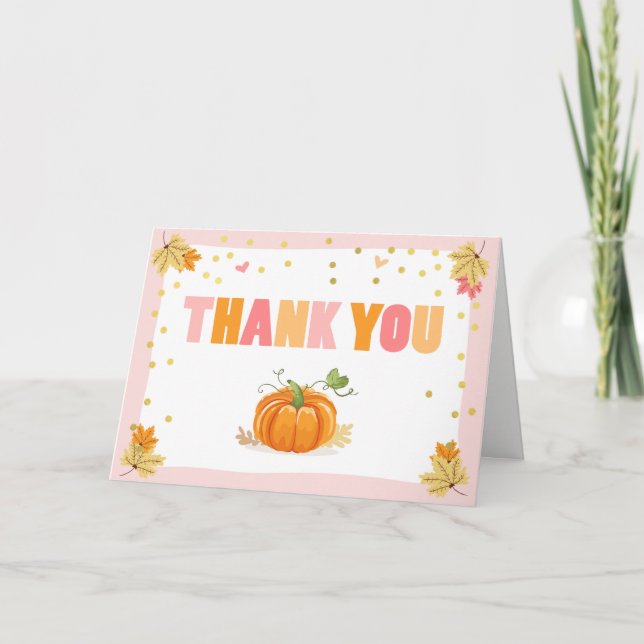 Pumpkin Thank you card Pink and Gold Fall Autumn (Front)