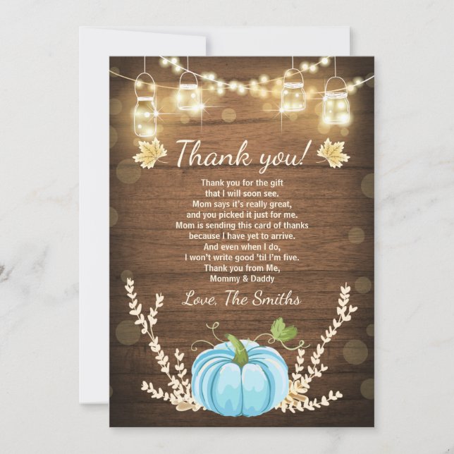 Pumpkin Thank You Card Rustic Fall Baby Shower (Front)
