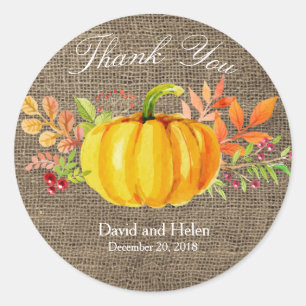 Pumpkin Thank You Round Sticker burlap