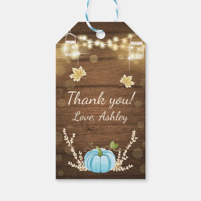 Pumpkin Thank You Tag Rustic Fall Wood Lights (Front)