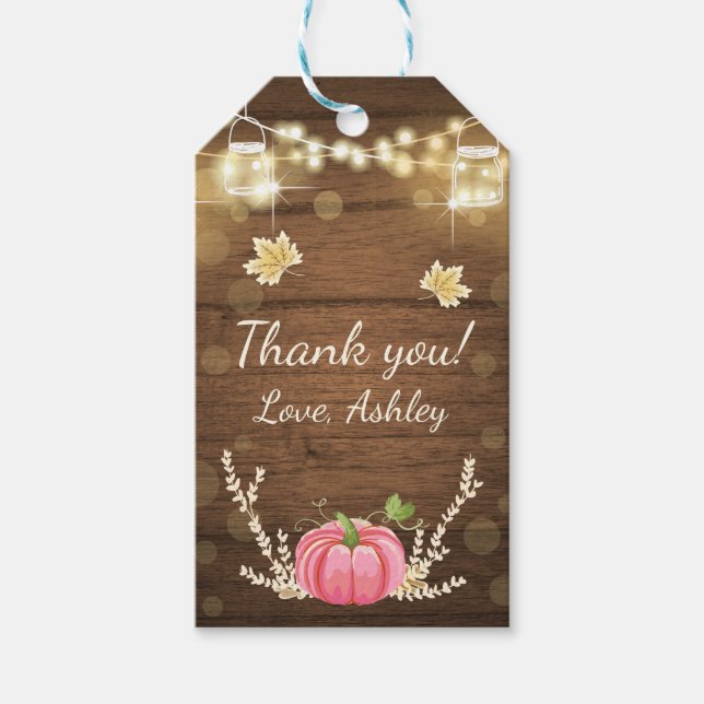 Pumpkin Thank You Tag Rustic Fall Wood Lights (Front)