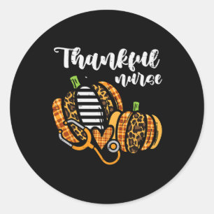 Pumpkin Thankful Nurse Thanksgiving Scrub Top Fall Classic Round Sticker