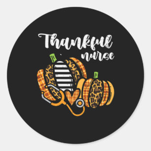 Pumpkin Thankful Nurse Thanksgiving Scrub Top Fall Classic Round Sticker