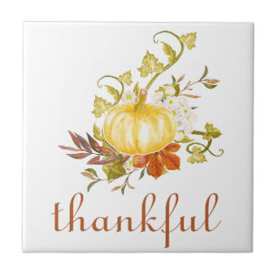 Pumpkin Thankful Watercolor Thanksgiving Tile