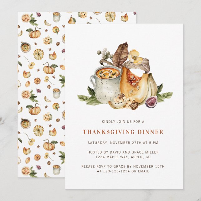 Pumpkin Thanksgiving Dinner Invitation (Front/Back)