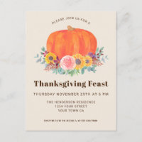 Pumpkin Thanksgiving Dinner Invitation Postcard