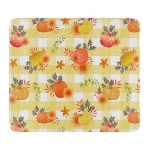 Pumpkin Thanksgiving Gingham Yellow Cutting Board