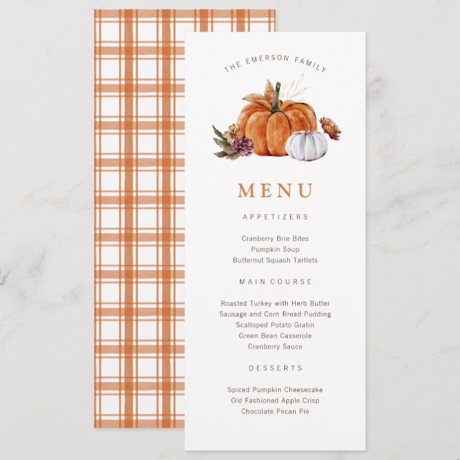 Pumpkin Thanksgiving Menu (Front/Back)