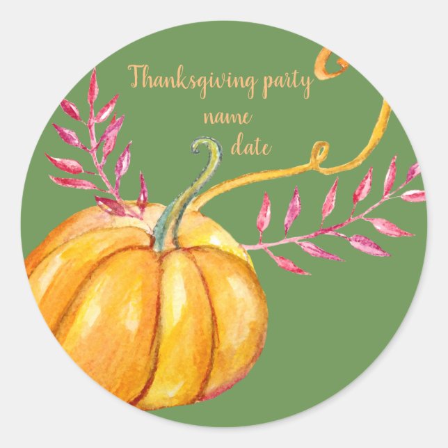 Pumpkin Thanksgiving Party Classic Round Sticker (Front)