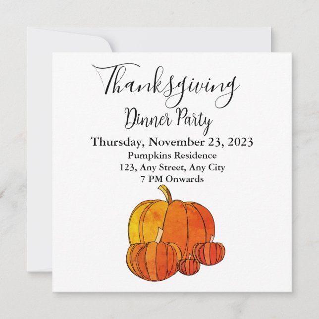 Pumpkin Thanksgiving Party Holiday Invitation (Front)