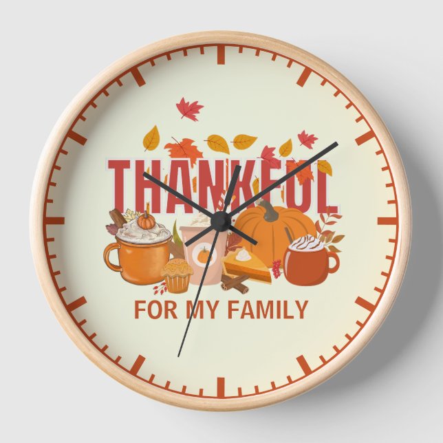 Pumpkin Thanksgiving THANKFUL FOR MY FAMILY  Clock (Front)