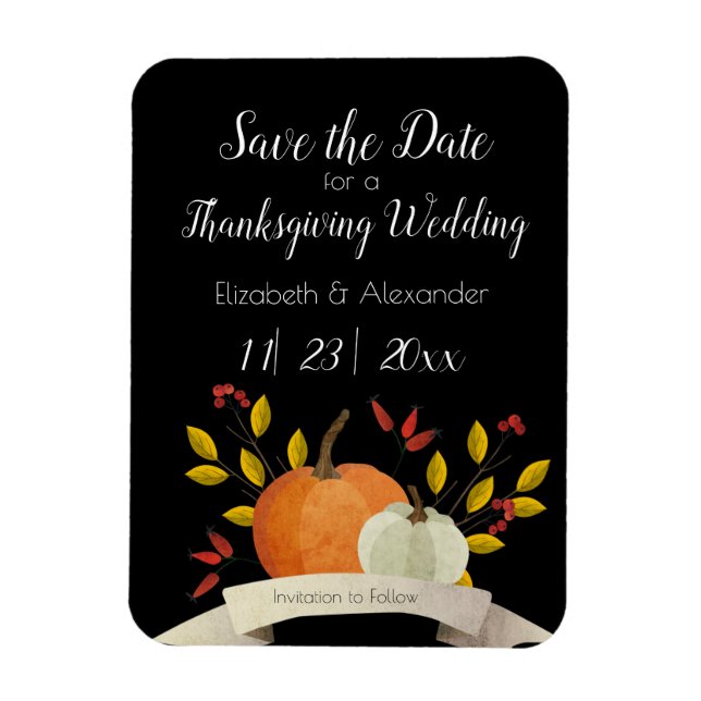Pumpkin/ Thanksgiving Wedding /Save the Date/ Blk Magnet (Vertical)