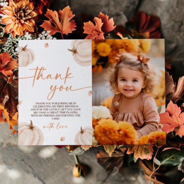 Pumpkin Themed Birthday Photo Thank You Card (Creator Uploaded)