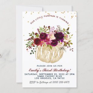 Pumpkin Third Birthday Invitation