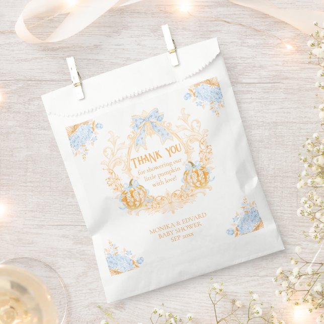 Pumpkin Toile Crest Elegant Boy Baby Shower Favour Bags (Clipped)