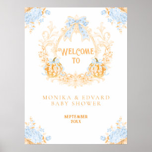 Pumpkin Toile Crest Elegant Boy Baby Shower Poster