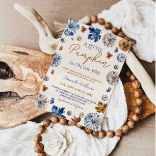 Pumpkin Toile de Jouy Blue Terracotta Baby Shower Invitation