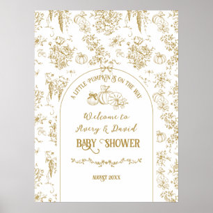 Pumpkin Toile Floral Neutral Baby Shower Welcome Poster