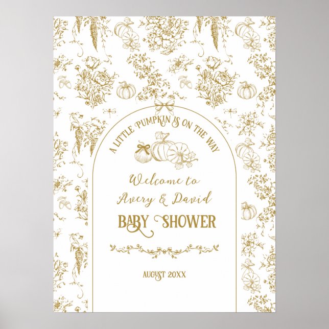 Pumpkin Toile Floral Neutral Baby Shower Welcome  Poster (Front)