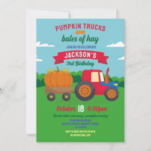 Pumpkin Tractors Birthday Harvest Party Invitation